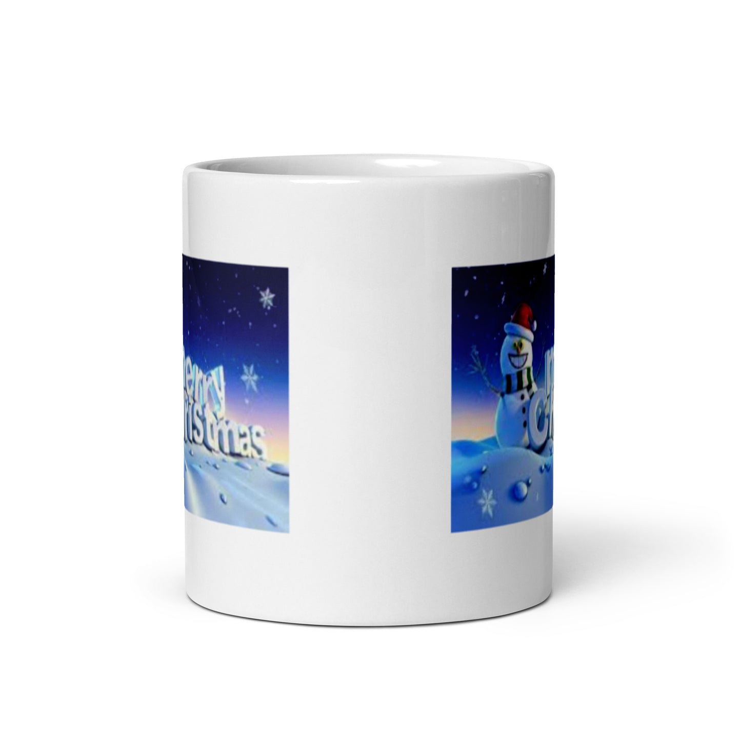 Holiday Snowman Wishing Merry Christmas White Glossy Mug