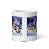 Pine Trees in Snow with Deer White Glossy Mug