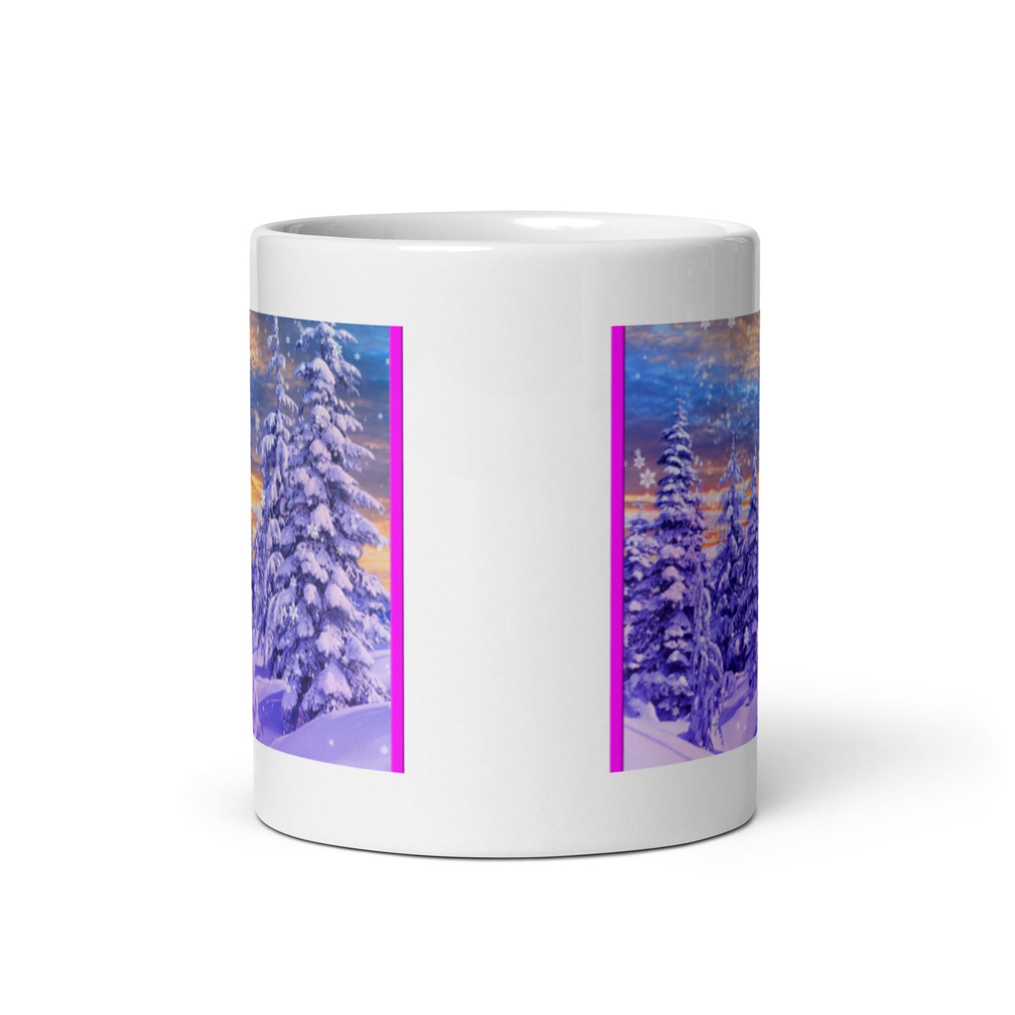 Winter Snow with Pine Trees White Glossy Mug