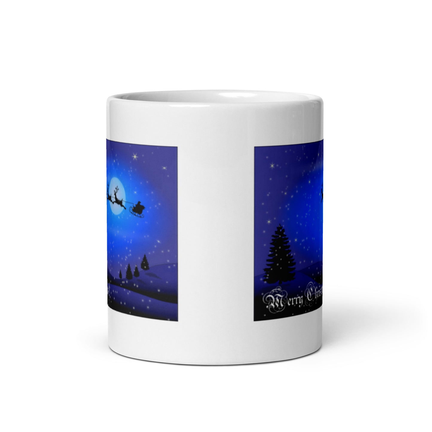 Holiday Merry Christmas White Glossy Mug with Reindeer