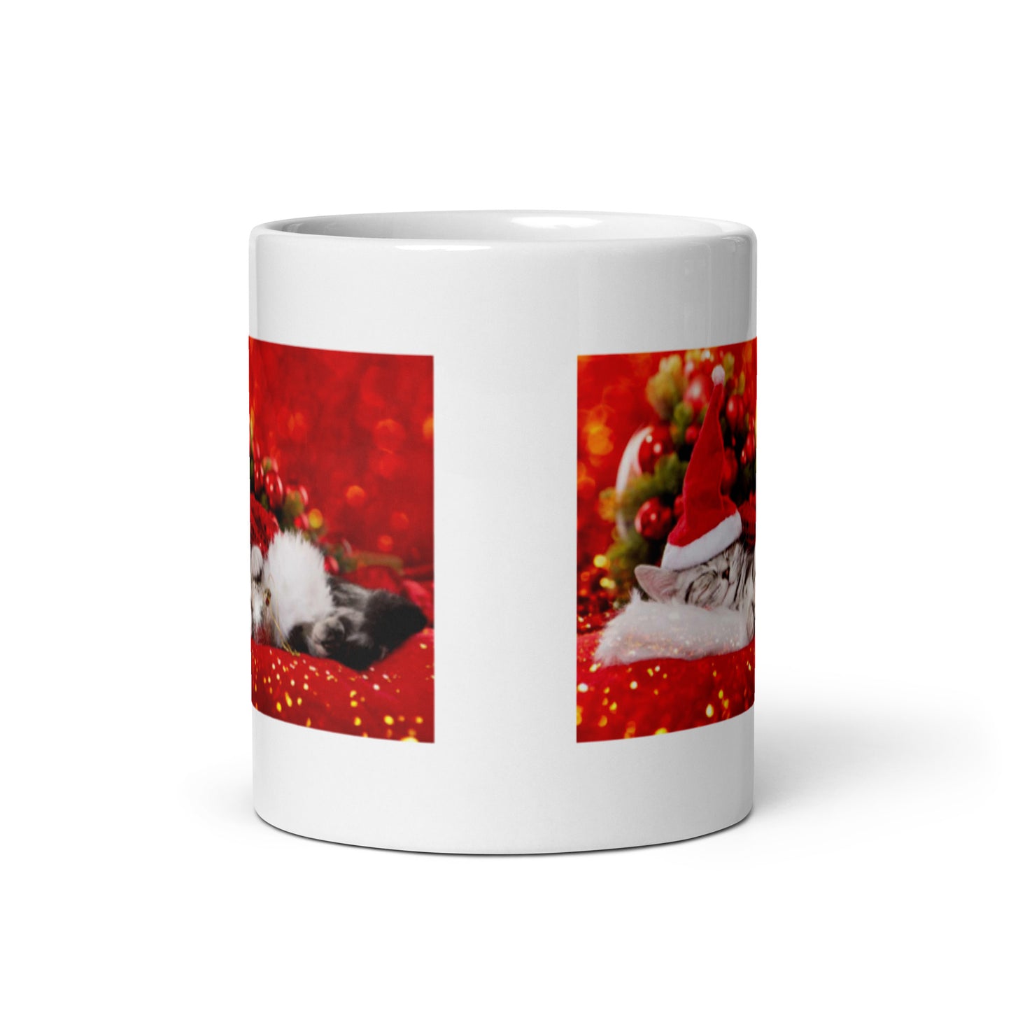 Holiday Kitten Christmas  White Glossy Mug