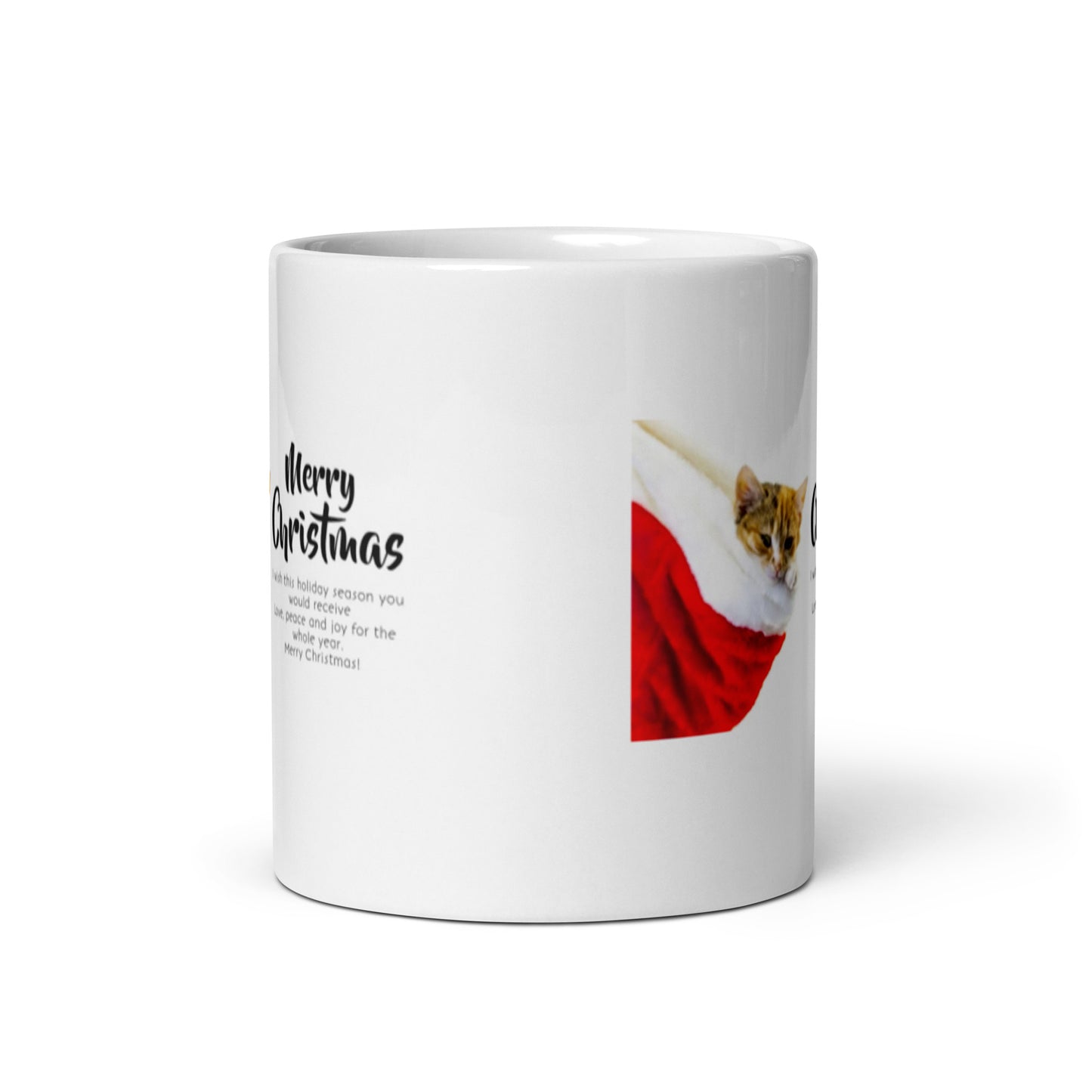 Merry Christmas Holiday with Kitten White Glossy Mug