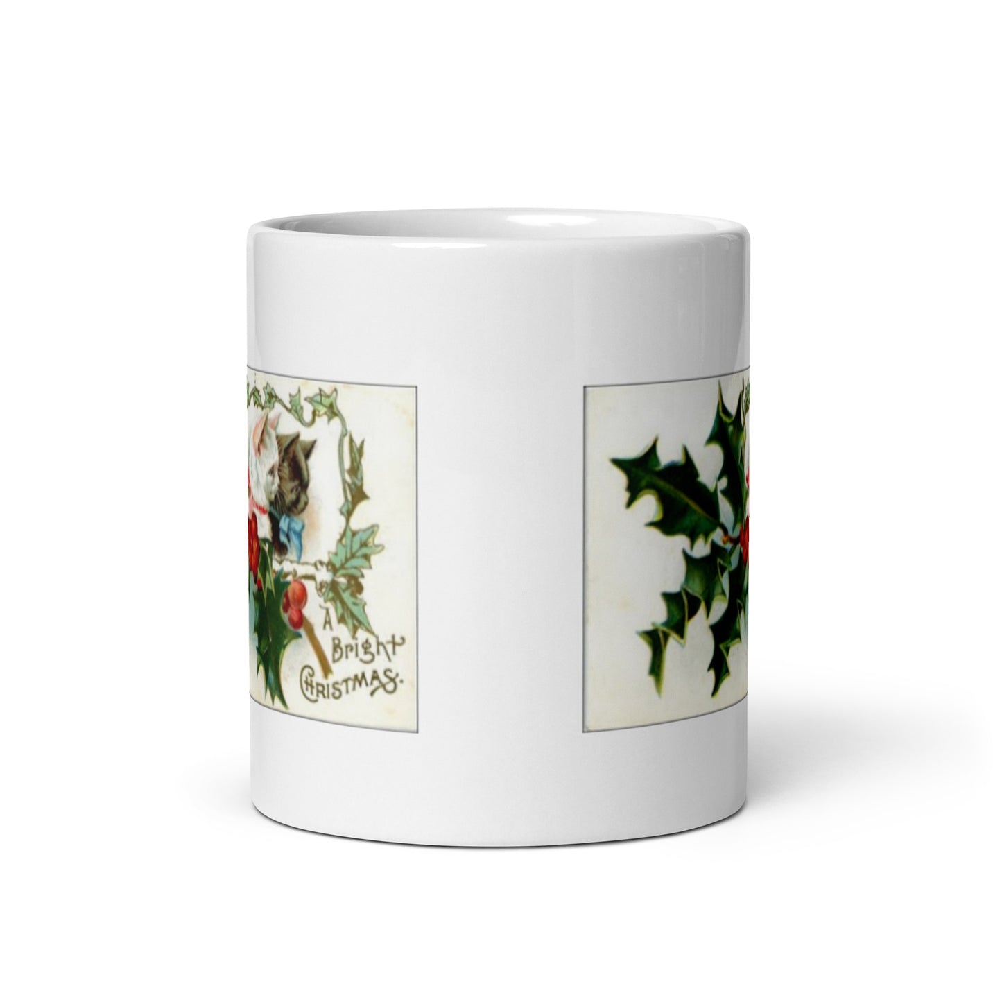 Merry Christmas Kitten Design White Glossy Mug