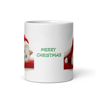 Merry Christmas with White Kitten White Glossy Mug
