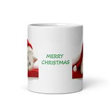Merry Christmas with White Kitten White Glossy Mug