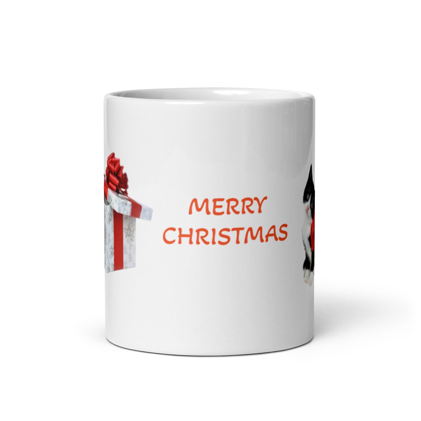 Holiday Merry Christmas with Kitten White Glossy Mug