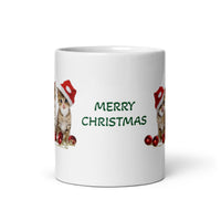 Holiday Merry Christmas Three Kittens White Glossy Mug