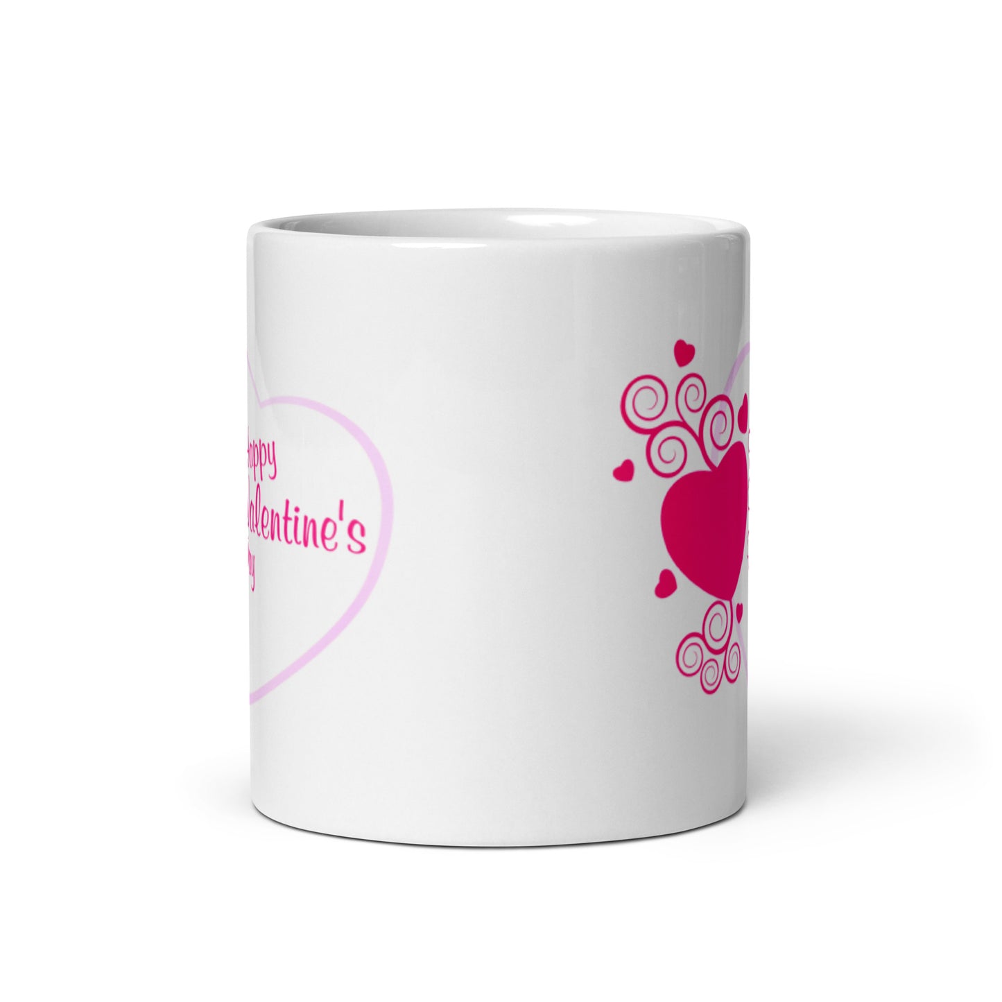 Happy Valentine Day White Glossy Mug with Hearts