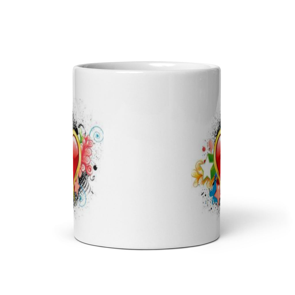 Happy Valentine Day White Glossy Mug with Big Heart