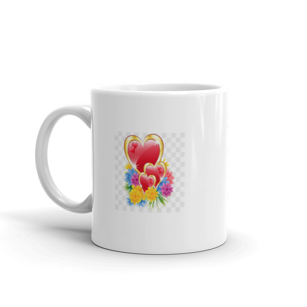 Three Hearts with Flowers White Glossy Mug