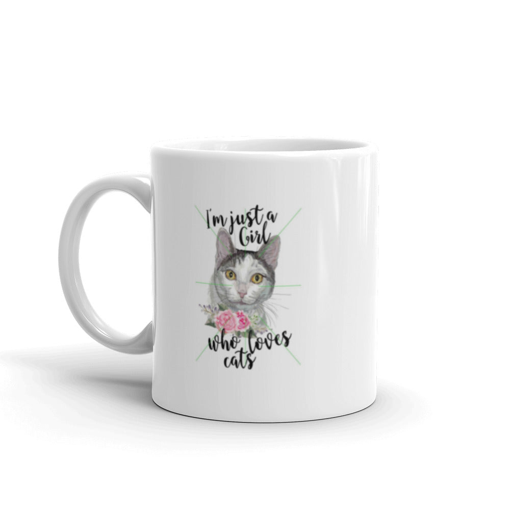 Girl Who Loves Cats White Glossy Mug