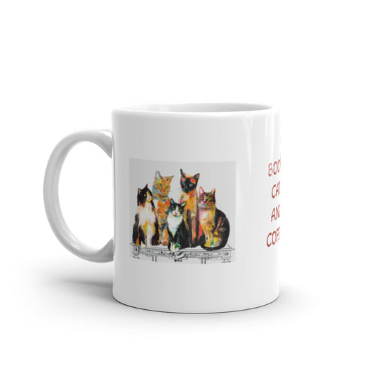 Books Cats and Coffee Design White Glossy Mug