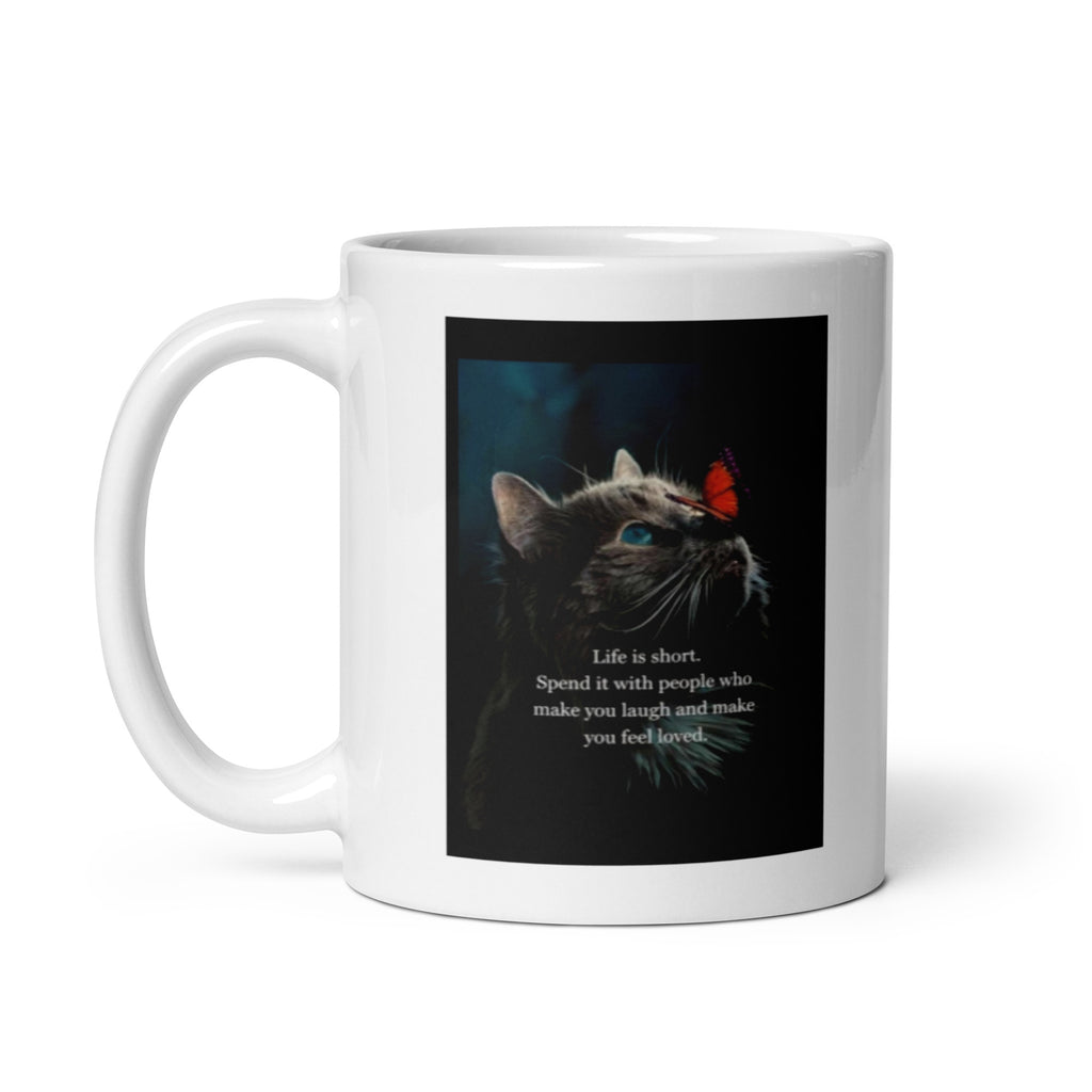 Kitten with Butterfly White Glossy Mug