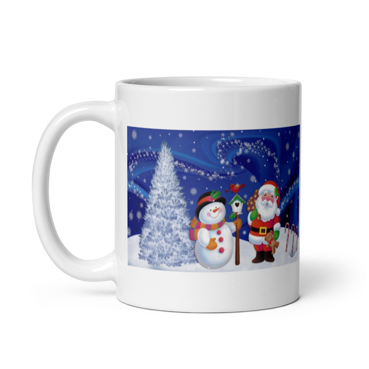 Holiday Snowman with Santa White Glossy Mug