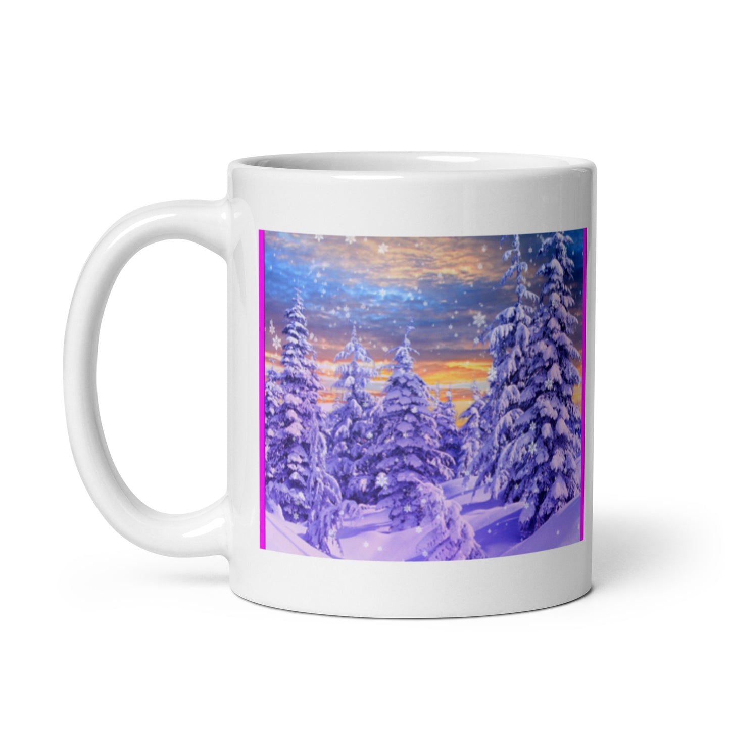 Winter Snow with Pine Trees White Glossy Mug