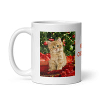 Merry Christmas Orange Tabby Kitten White Glossy Mug
