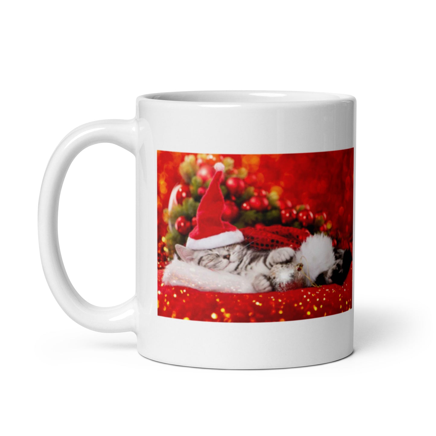 Holiday Kitten Christmas  White Glossy Mug