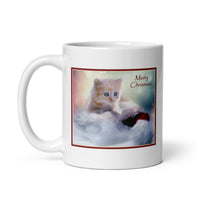 Merry Christmas Kitten Designer White Glossy Mug