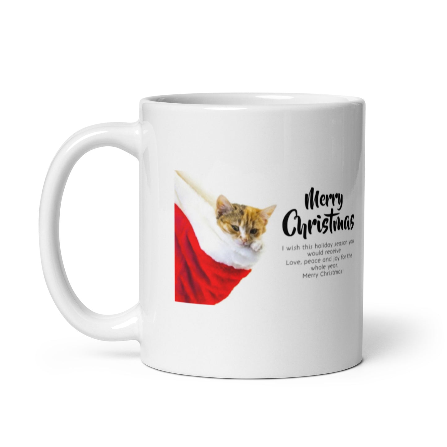 Merry Christmas Holiday with Kitten White Glossy Mug