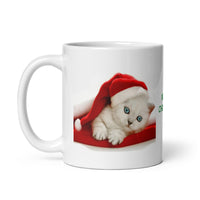 Merry Christmas with White Kitten White Glossy Mug