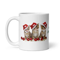 Holiday Merry Christmas Three Kittens White Glossy Mug