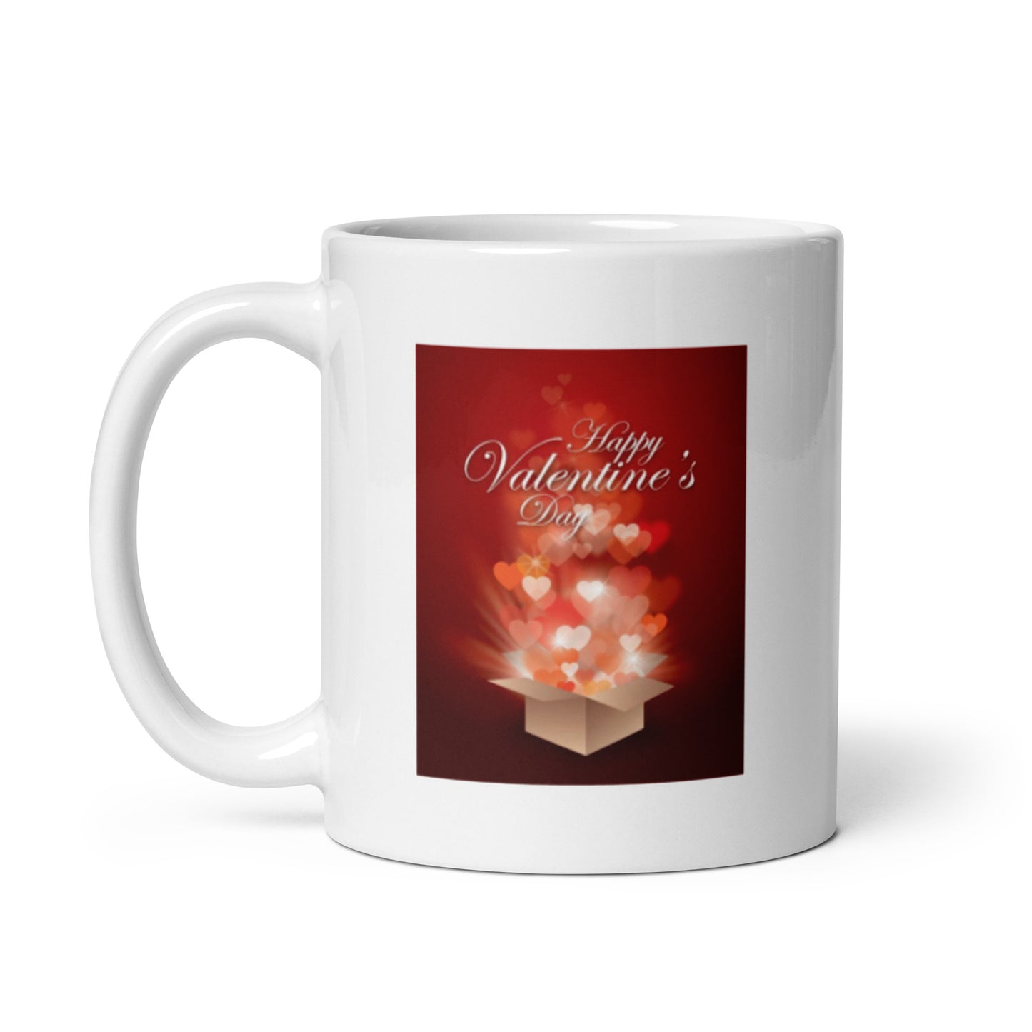 Happy Valentine's Day White Glossy Mug With Hearts