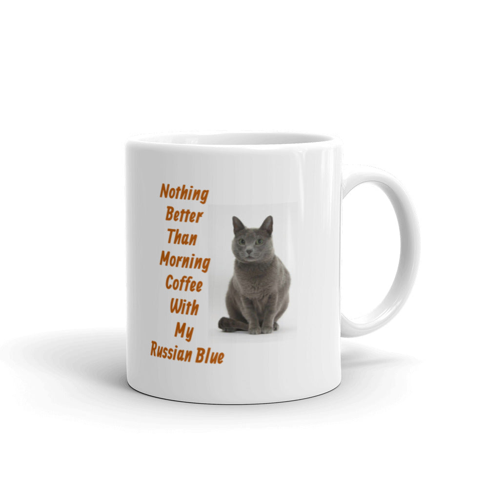 Morning Coffee With My Russian Blue White Glossy Mug