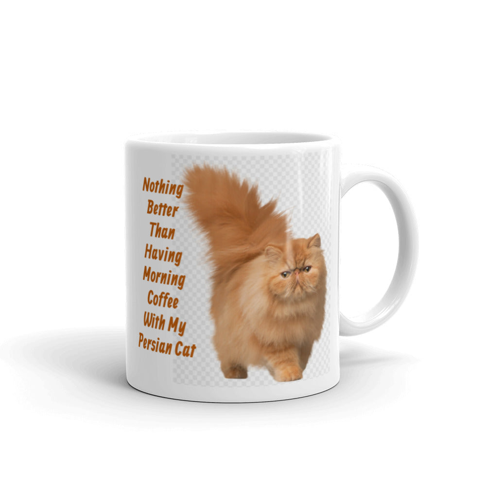Morning Coffee with My Persian White Glossy Mug