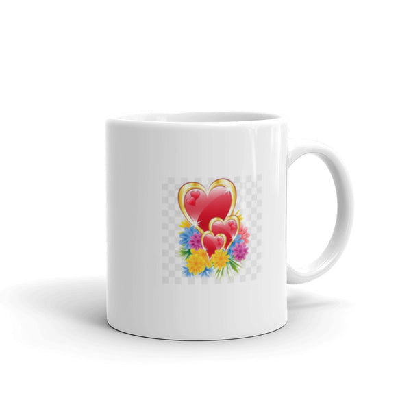 Three Hearts with Flowers White Glossy Mug