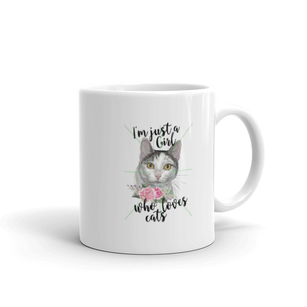 Girl Who Loves Cats White Glossy Mug