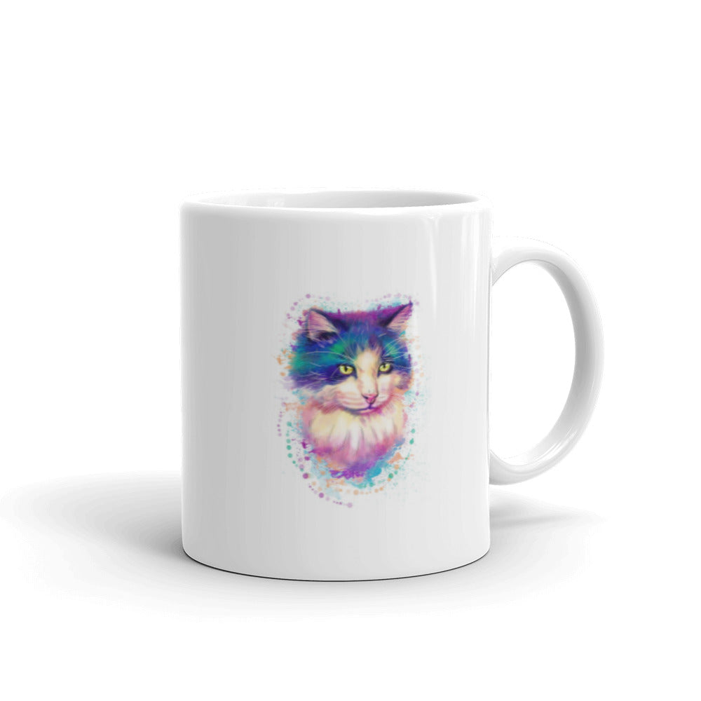 Colorful Watercolor Kitten White Glossy Mug