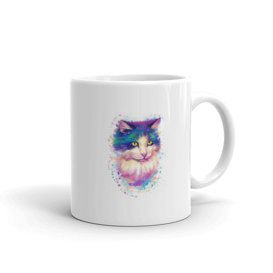 Colorful Watercolor Kitten White Glossy Mug