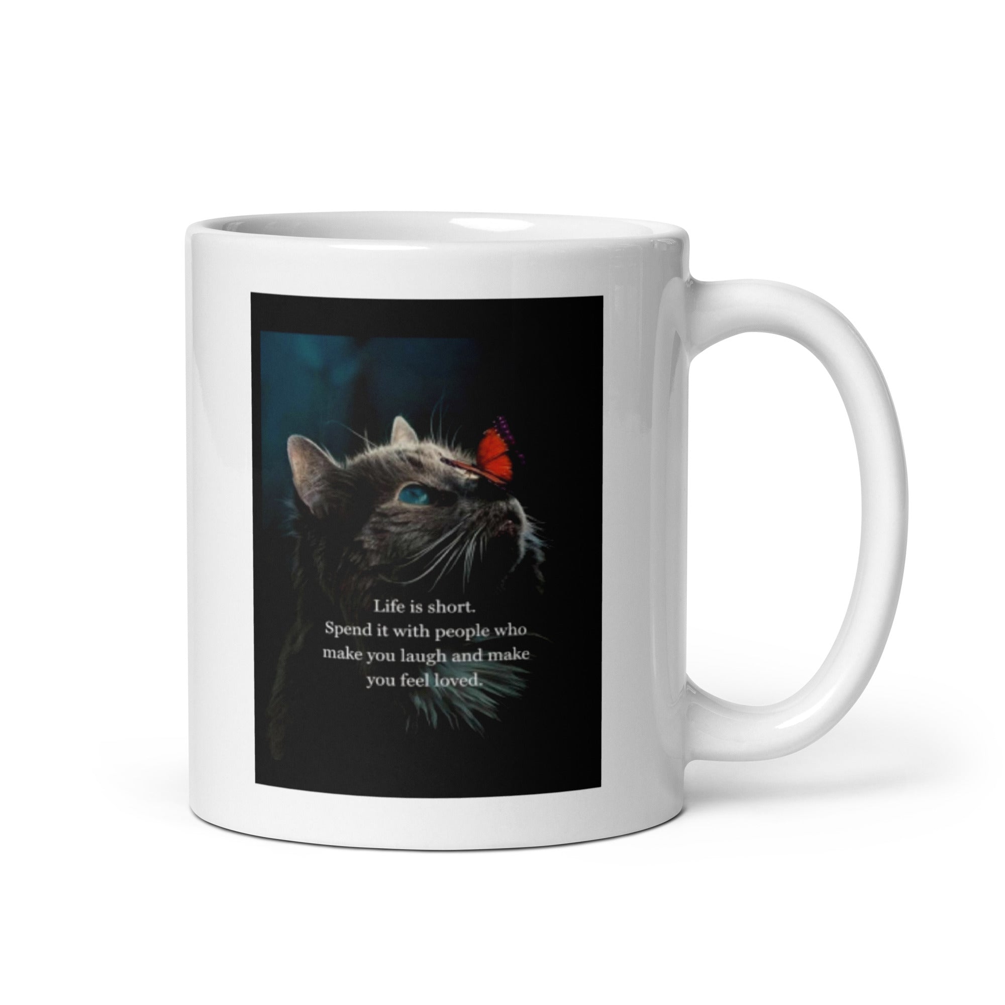 Kitten with Butterfly White Glossy Mug