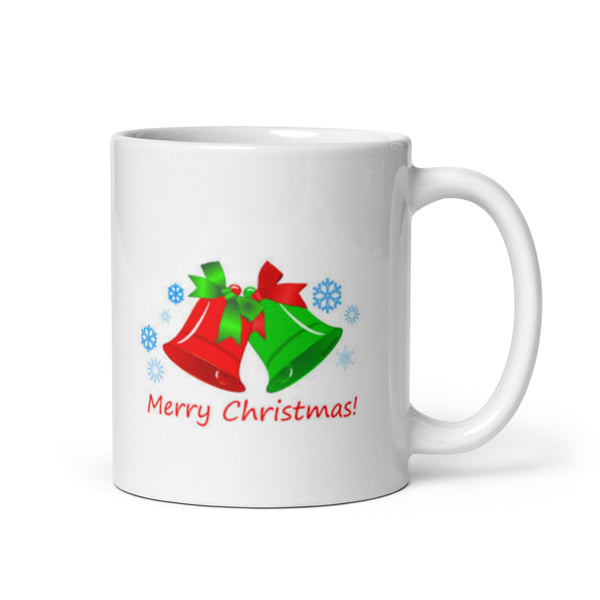 Merry Christmas with Bells White Glossy Mug