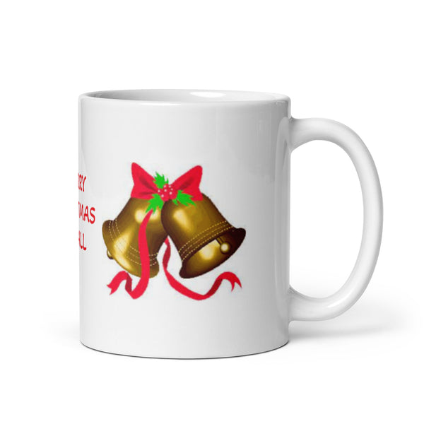 Merry Christmas with Siver Bells White Glossy Mug