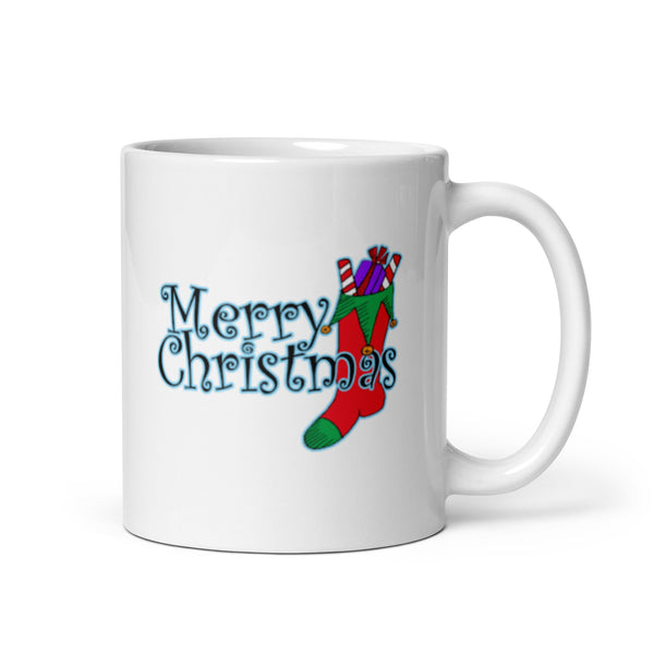 Merry Christmas with Stocking White Glossy Mug