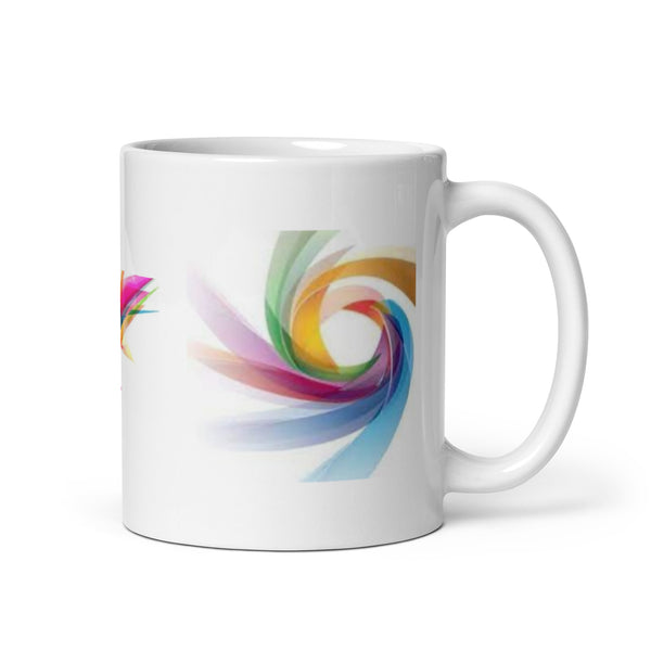 Three Design Abstract Art White Glossy Mug