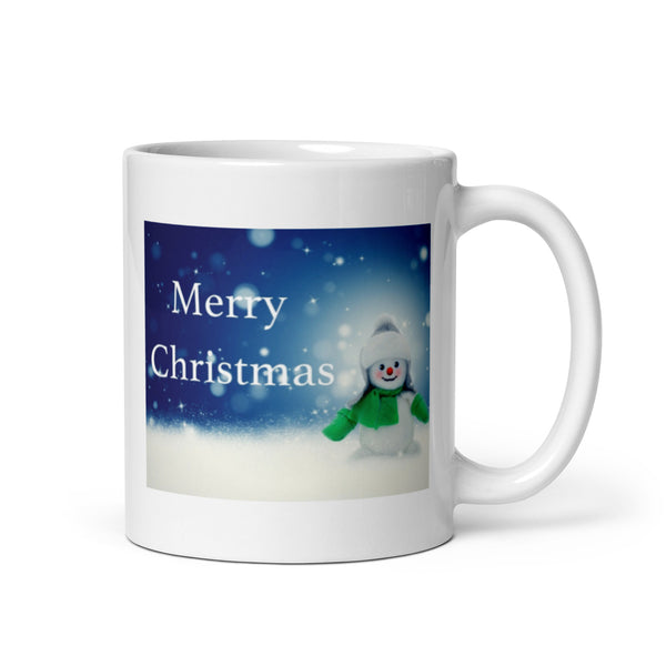 Merry Christmas with Snowman White Glossy Mug