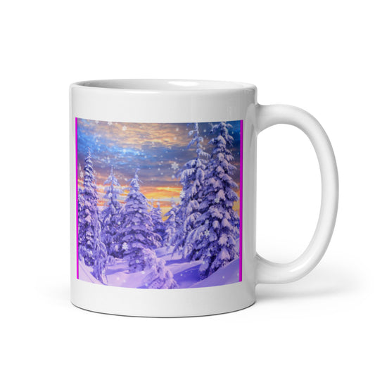 Winter Snow with Pine Trees White Glossy Mug