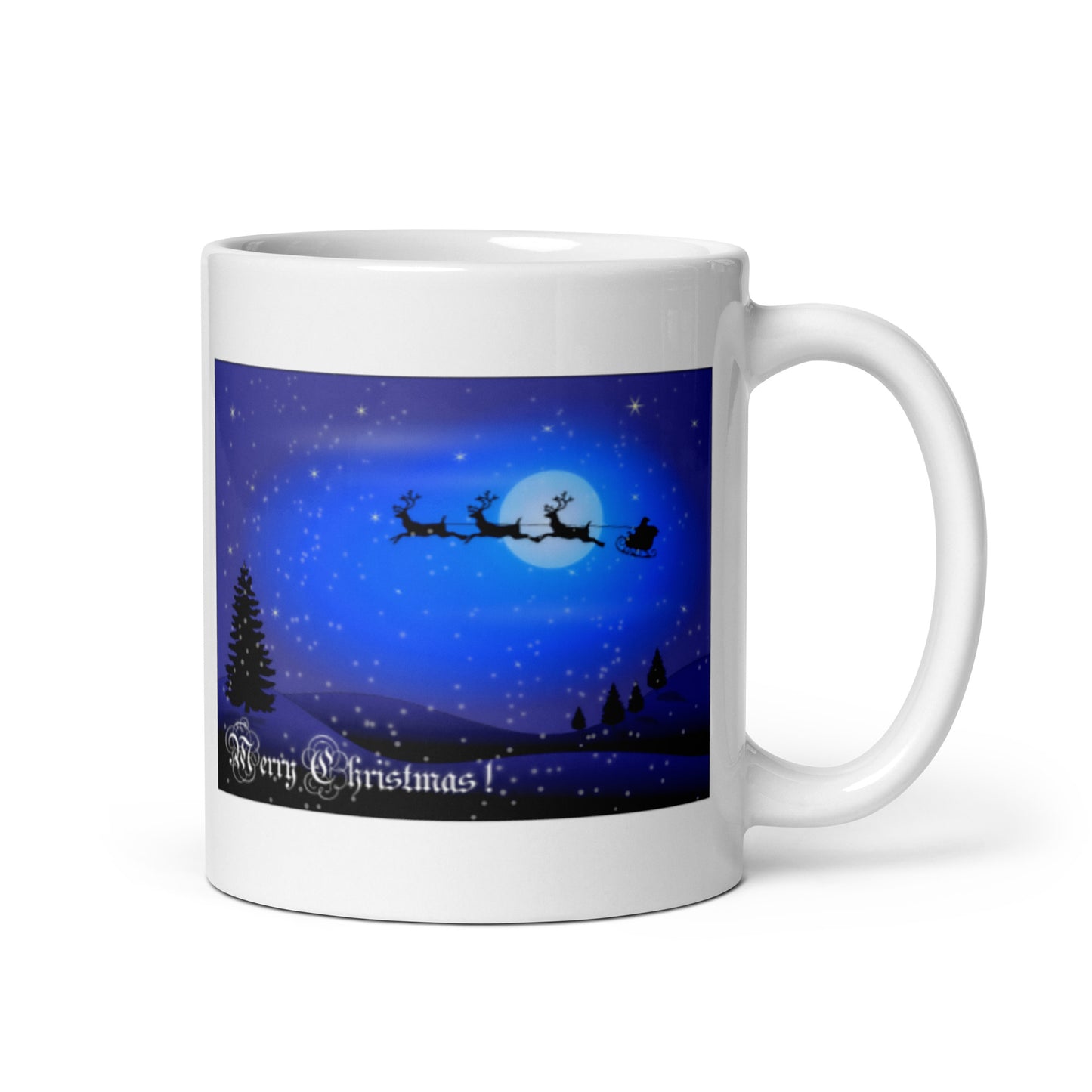 Holiday Merry Christmas White Glossy Mug with Reindeer