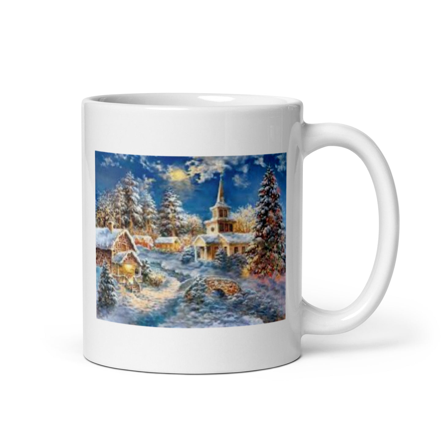 Winter and Christmas Holiday Scene  White Glossy Mug
