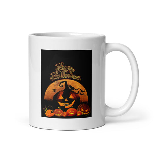 Happy Halloween with Jack-o'-Lantern White Glossy Mug