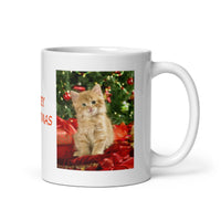 Merry Christmas Orange Tabby Kitten White Glossy Mug