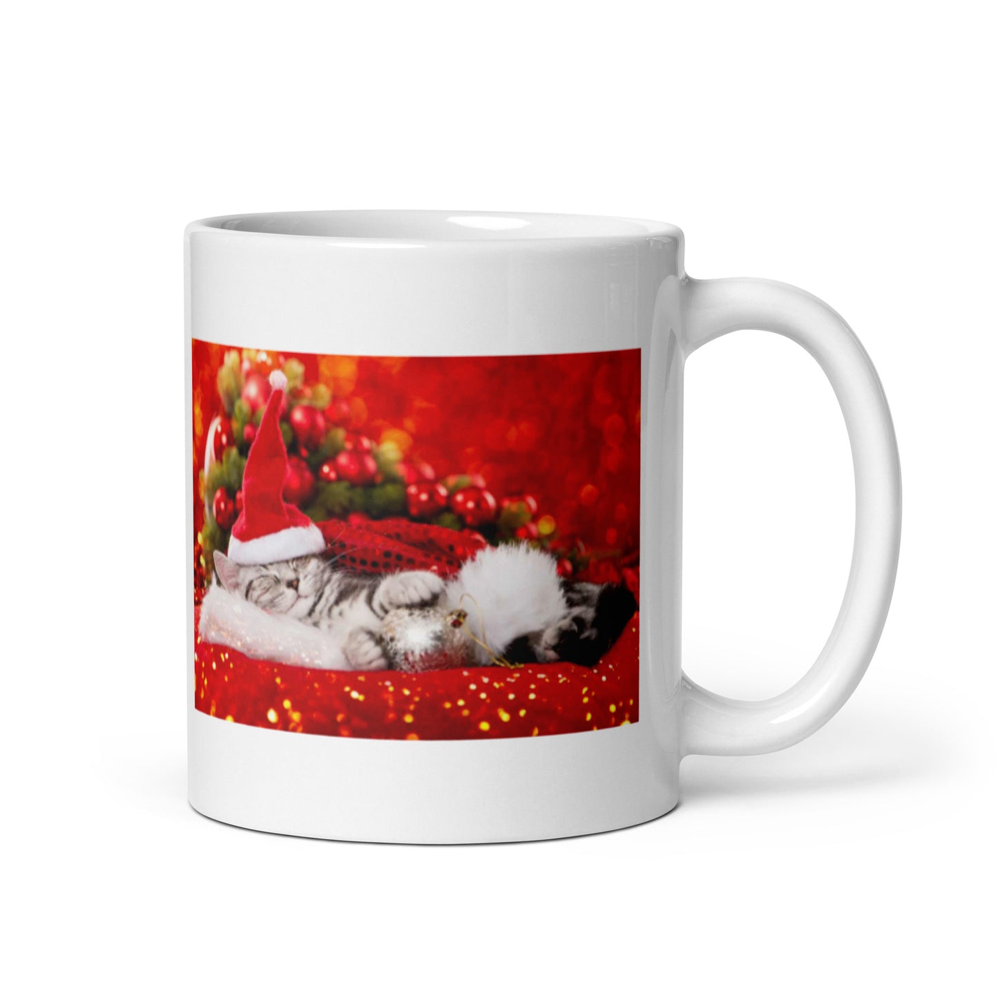 Holiday Kitten Christmas  White Glossy Mug
