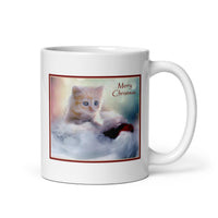 Merry Christmas Kitten Designer White Glossy Mug