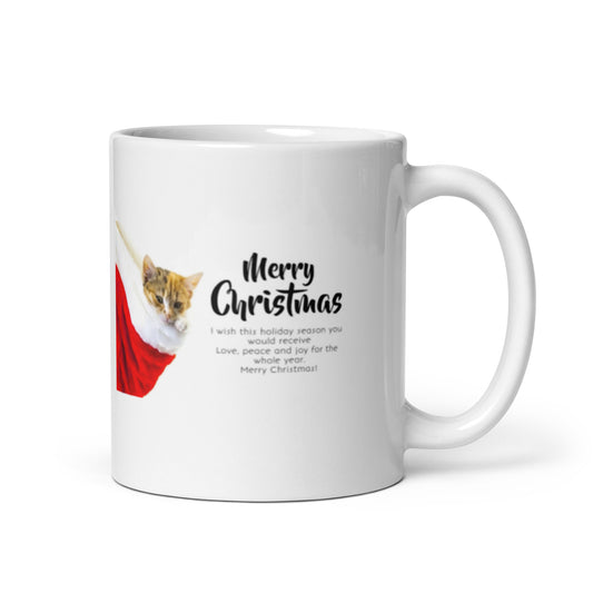 Merry Christmas Holiday with Kitten White Glossy Mug