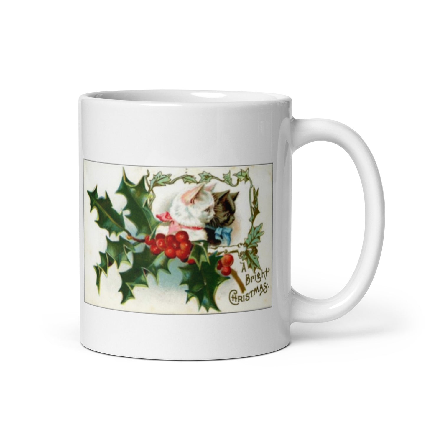 Merry Christmas Kitten Design White Glossy Mug