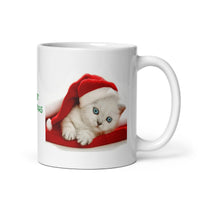 Merry Christmas with White Kitten White Glossy Mug