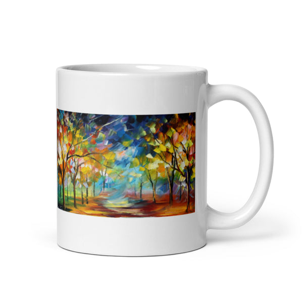 Abstract Art Design Autumn Trees White Glossy Mug