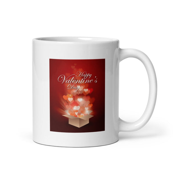 Happy Valentine's Day White Glossy Mug With Hearts